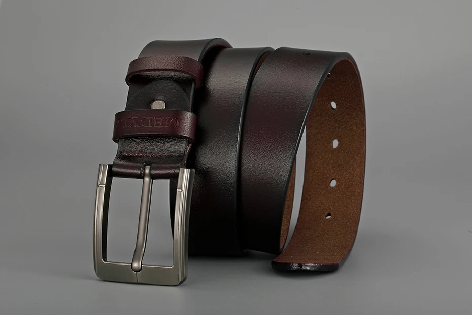 MEDYLA natural leather belt men's fashion casual business smooth belt soft leather no interlayer hard steel buckle belt for men