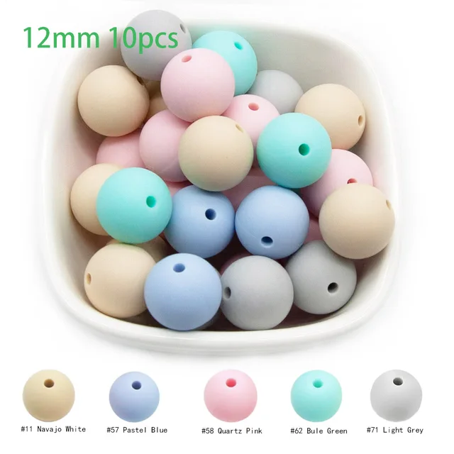 Cute-Idea 10pcs Baby Silicone Round Beads 9/12/15mm Food Grade Chewable Pearl Beads DIY Teething Pacifier Chain Toys Baby Goods 12MM-A