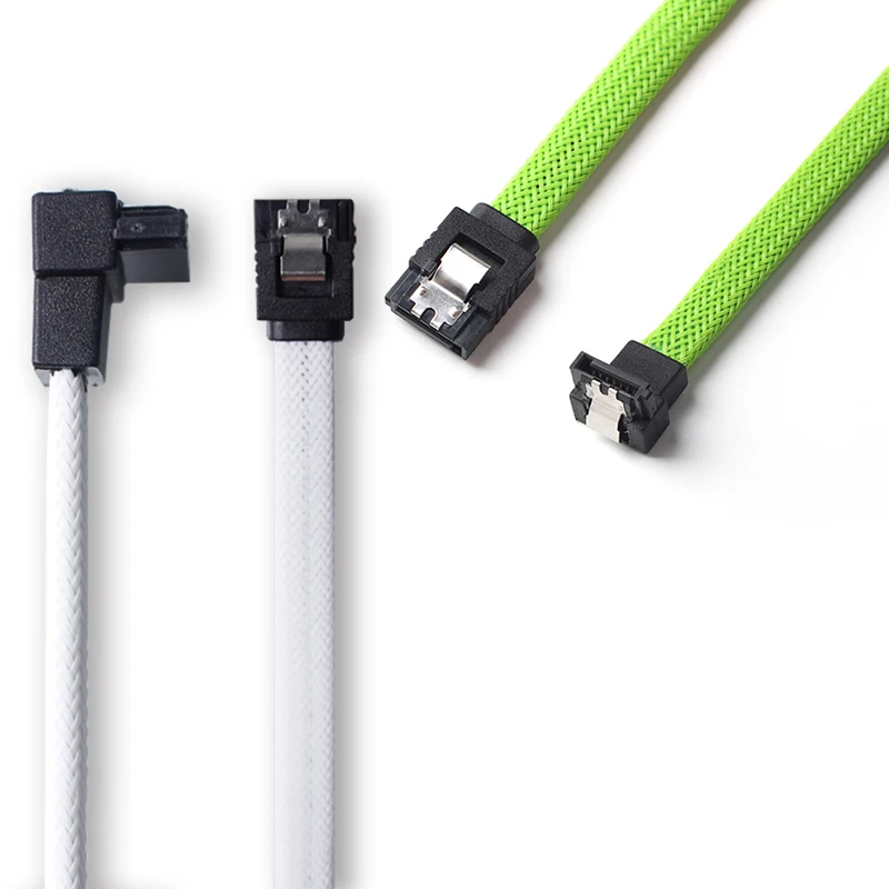 2 шт 50 см SATA 3,0 III SATA3 7Pin кабель для передачи данных под прямым углом 6 ГБ/сек. SSD Кабели HDD жесткий диск шнур для передачи данных с нейлоновыми рукавами(белый