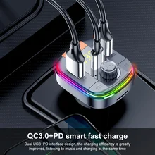 Aoshike pd + qc3.0 transmissor fm carro kit mp3 player de música bluetooth 5.0 aux áudio led luz colorida usb carregador de carro duplo usb