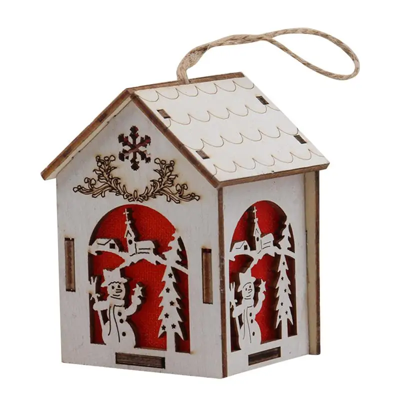 Hanging Christmas Light Up Log Cabin Ornaments Pendant Wooden Crafts Decorative Lamp For Home Xmas Party Decoration A35