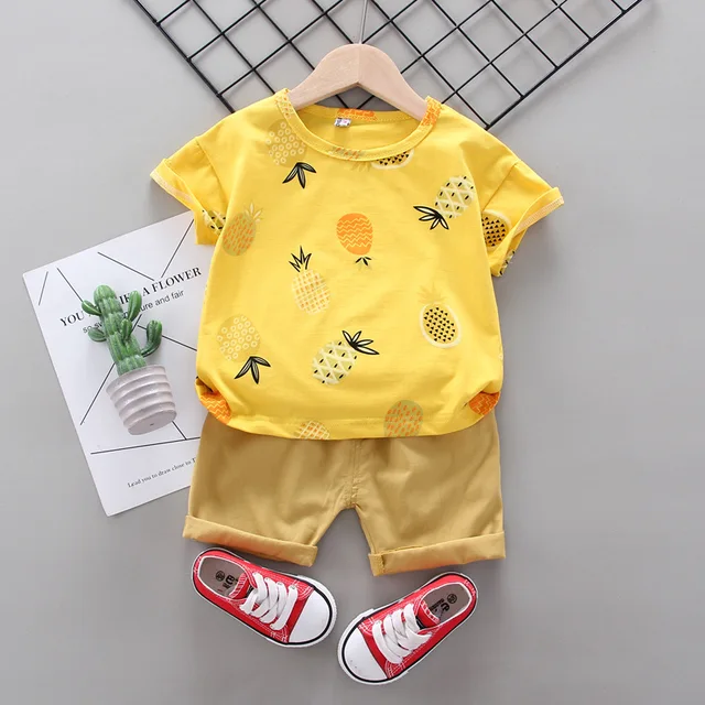 New Summer Baby Clothes Suit Children Fashion Boys Girls Cartoon T-Shirt Shorts 2Pcs/set Toddler Casual Clothing Kids Tracksuits CWWxinboluo S Yellow