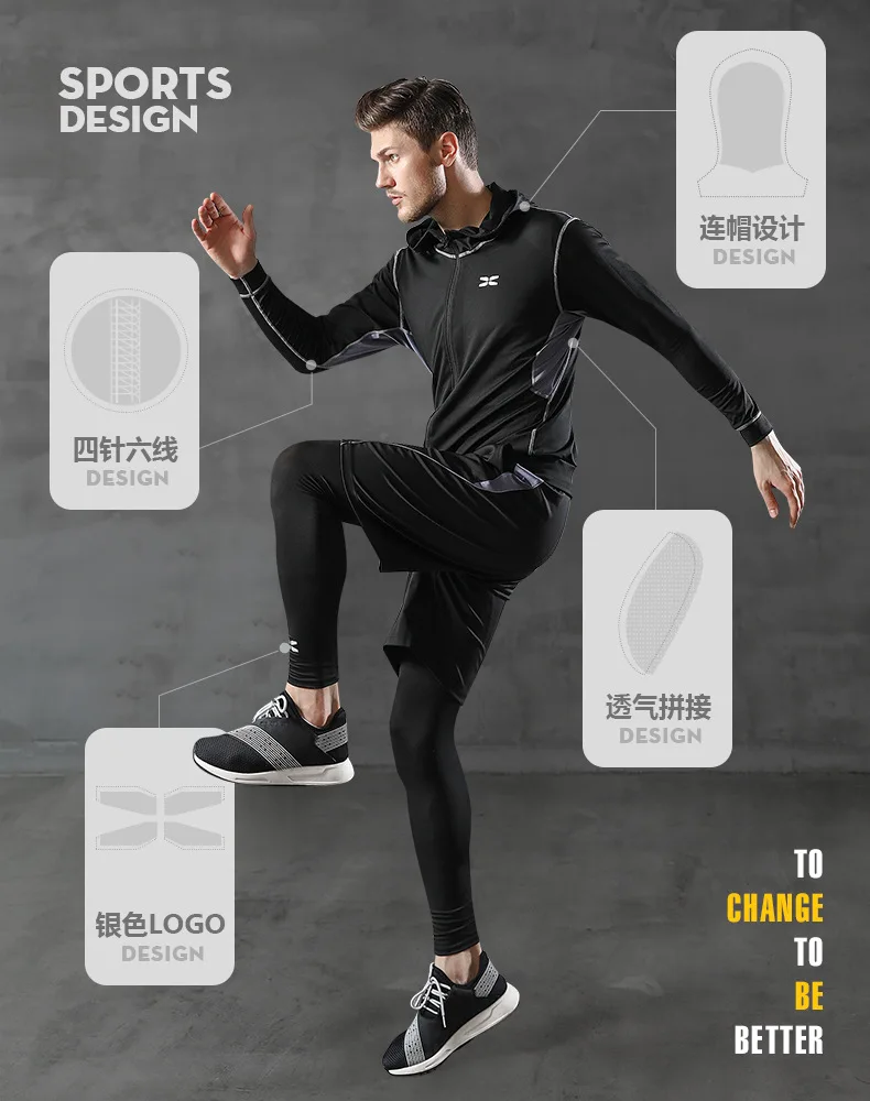 5 Pcs/Set Men's Tracksuit Compression Sports Suit Gym Fitness Clothes Running Jogging Sport Wear Training Workout Tights