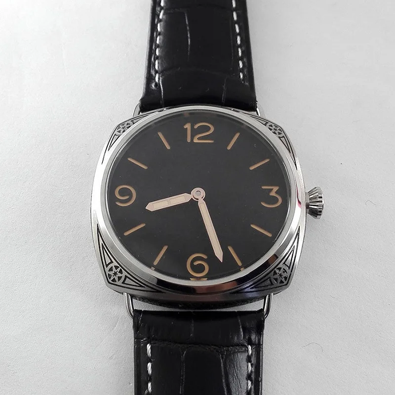 

watch men Manual winding mechanical watch Luminous waterproof 316L Solid stainless steel Leather 47MM KGT88
