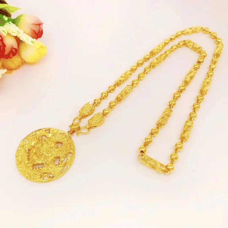 necklace OMHXFC, опт, YM182, Европейская мода, хит, для женщин и мужчин, для вечеринки, дня рождения, свадьбы, подарок, винтажный дракон, 24KT, Золотая подвеска, ожерелье - Цвет камня: necklace