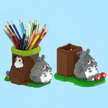 

HC Blocks Cartoon Animal Bear Rabbit Duck Anime Figures Totoro Model Pen Holder Building Blocks Micro Bricks Toys for Children