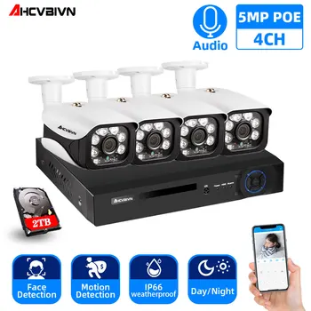 

H.265 5MP CCTV Security Camera System 4CH POE NVR With 5.0MP IP Camera CCTV Kit Waterproof IP66 Video Surveillance System XMEye