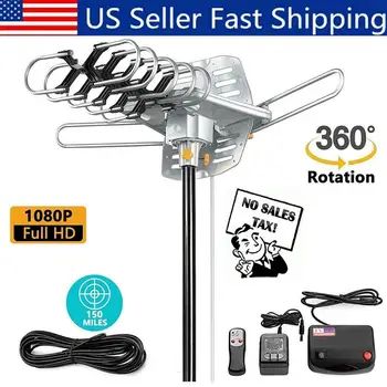 

150 Miles Outdoor 360 Degree Rotating Amplified Motorized Antenna HD TV High Gain 36DB UHF VHF Infrared Remote Control Universal
