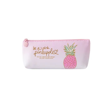 

1PC Creative Large Capacity Pencil Case Pink Cartoon Fruit Pattern pencil Bag Triangle PU Pencil Case Student Stationery Gift
