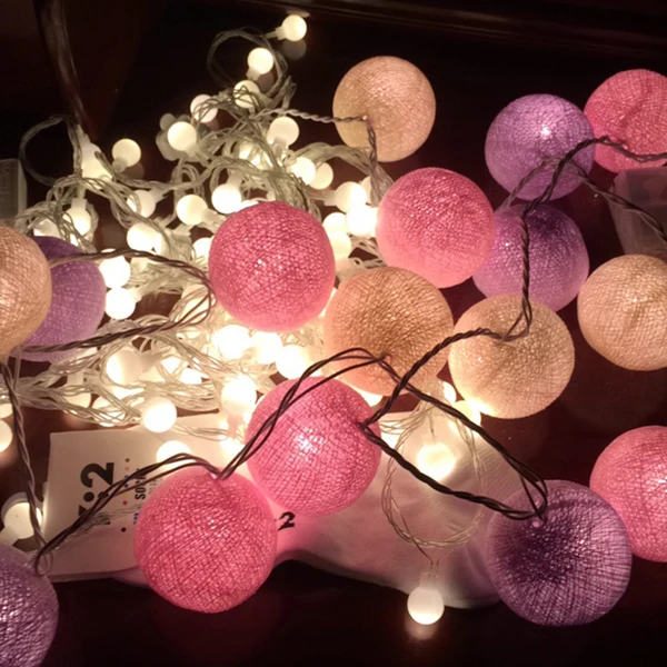 1,5 м 3M светодиодный светильник с хлопковым шаром, наружные лампы, DC 5 в USB/на батарейках, светодиодный светильник s, украшение для рождества, свадьбы, вечеринки - Испускаемый цвет: pink I