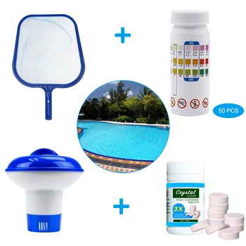 

4 in 1 Multifunctional Swimming Pool Cleaning Set Effervescent Chlorine Tablet Fish Pond Skimmer Net Water PH Value Test Strips