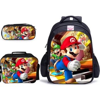 

3 Pcs/set 16 inch Mario Kid School Bags Primary Student Backpack for Girls Boys Book Bag Shoulder Backpacks Mochila Infantil