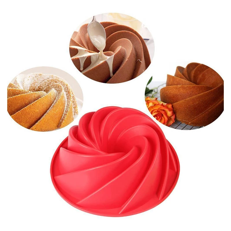 Upors Large Spiral Shape Food Grade Silicone Cake Mold Pan 3d Fluted Cake Mould Form Bread Bakery Baking Tools Bakeware