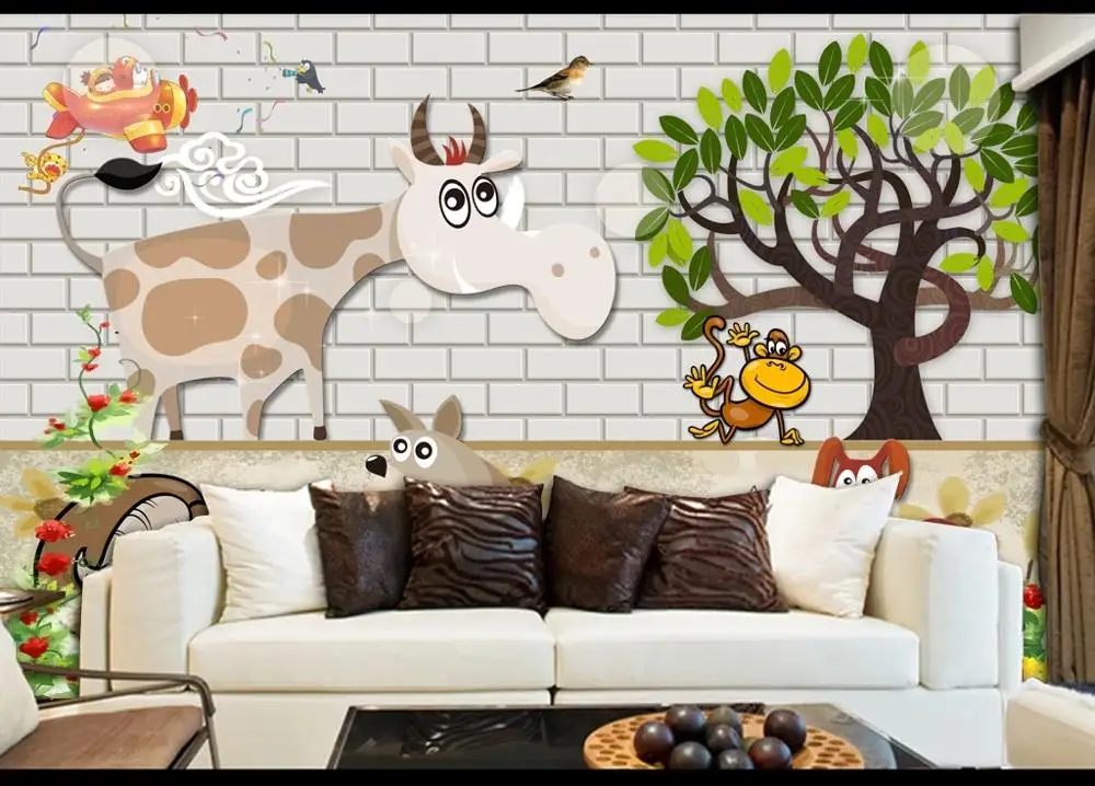

CustomNew large mural 3D wallpaper cute cartoon animals cow baby children's bedroom mural TV back wall decor deep 5D embossed
