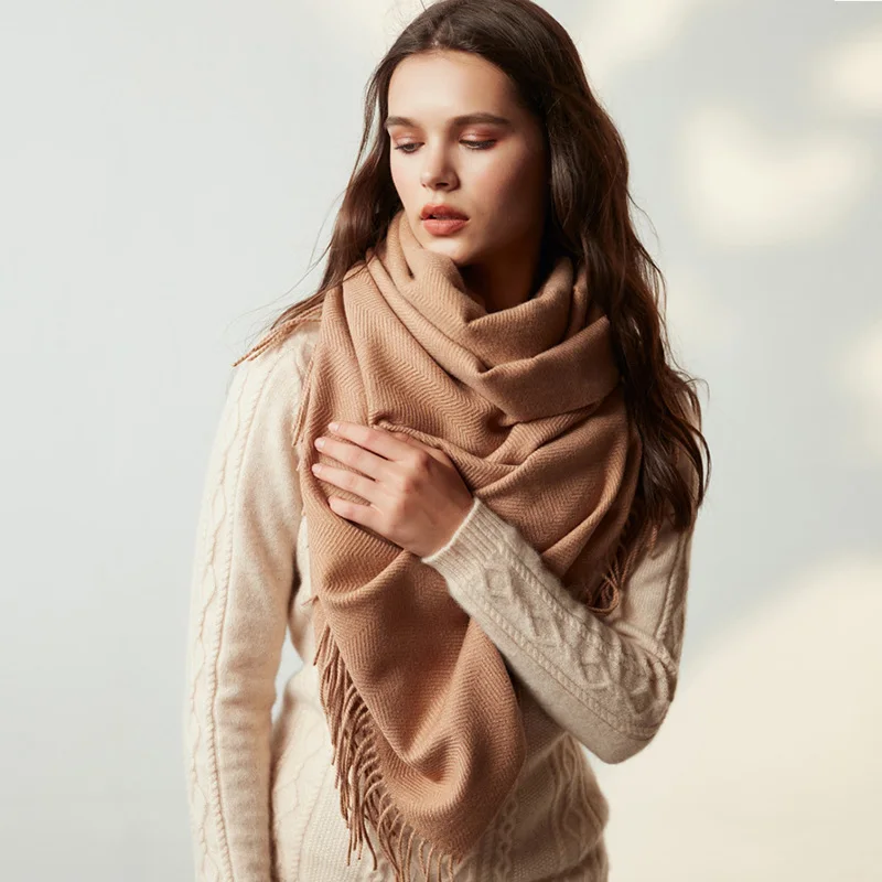 Brands Warm Cashmere Scarf Female Thick Soft Winter Poncho Brown Long Shawl Plaid Wrap For Women Tassel Stoles Lady Wool Scarfs