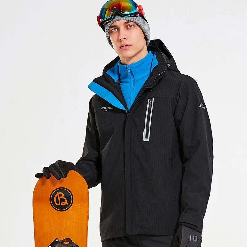 Мужская походная Лыжная куртка флисовая ветрозащитная Водонепроницаемая супер теплая Верхняя Спортивная одежда Мужская сноубордическая одежда с капюшоном - Цвет: Color 1