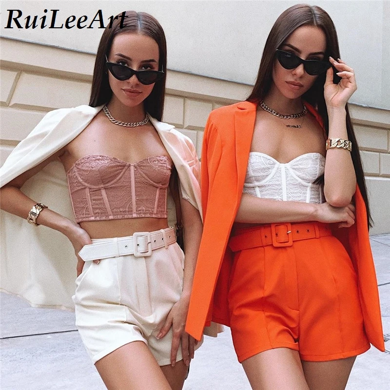 Spring Summer Streetwear Women's Blazer Shorts Suit Office Lady Tracksuit 2 Piece Set Business Interview OL Fitness Outfits