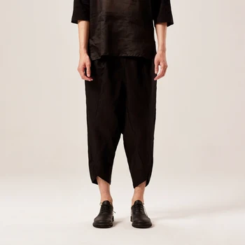 

EWQ / men's wear Black ramie casual pants men 2020 spring and summer wide leg ankle-length pants loose trend black pants 9Y1836