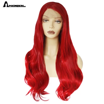 

Anogol High Temperature Fiber Long Natural Wave Red Synthetic Lace Front Wig Side Part for Women Cosplay Daily Use