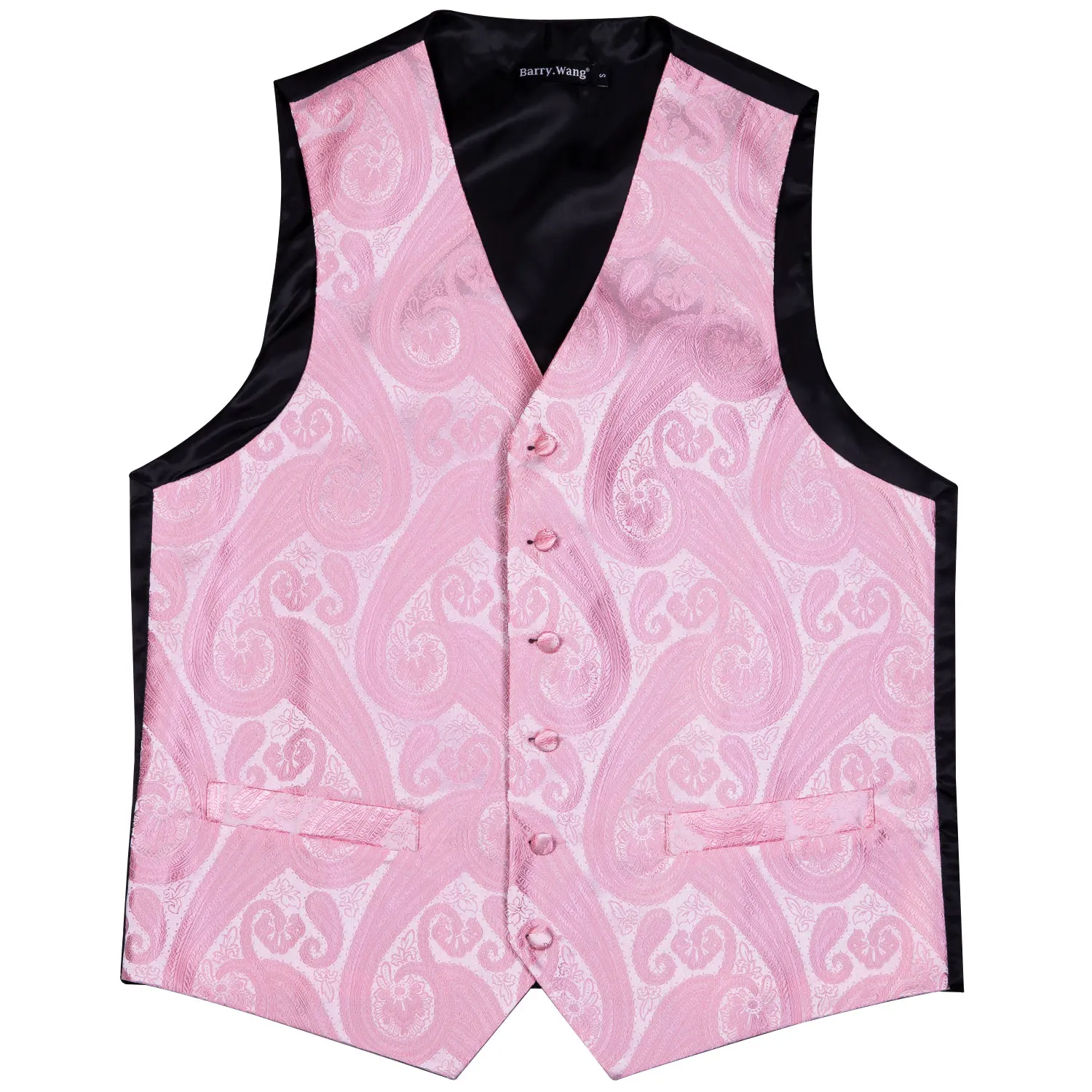 Mens Silk Vest Classic Party Wedding Pink Paisley Solid Floral Waistcoat Vest Pocket Square Tie Slim Suit Set Barry.Wang BM-2010