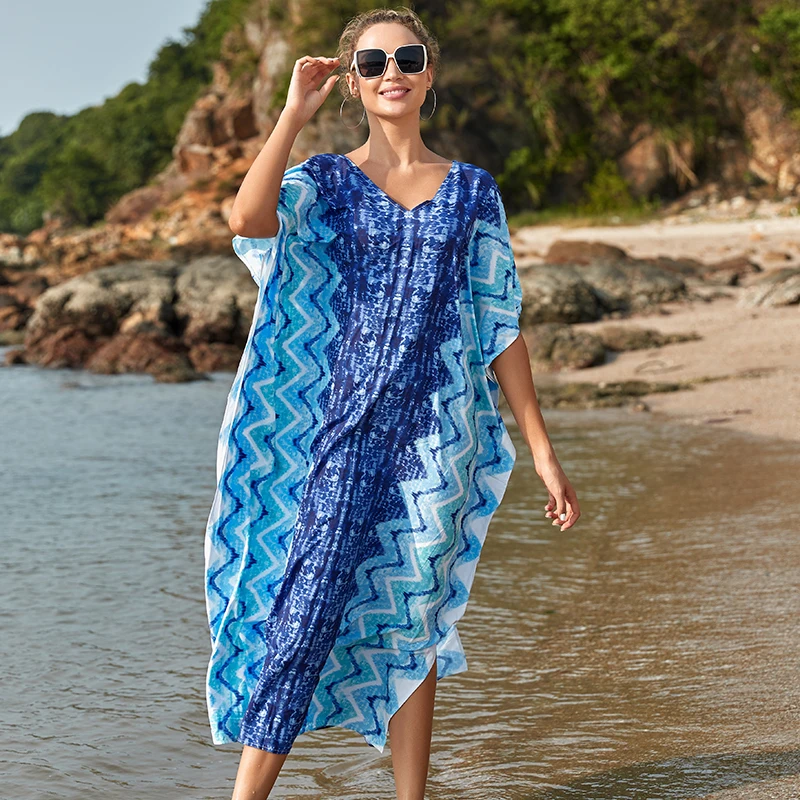 

Plus size Beach Maxi Dress Quick-dry Print Bikini Cover up Kaftan Long Dress Kimono Tunic Women Pareo Robe Sarong Beachwear