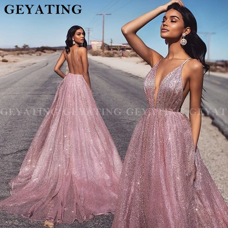 v neck backless prom dress