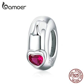 

bamoer Mother's Day Heart Zirconia 925 Silver Stopper Charm with Silicone Chrams for Original Snake Bracelet DIY Jewelry BSC217