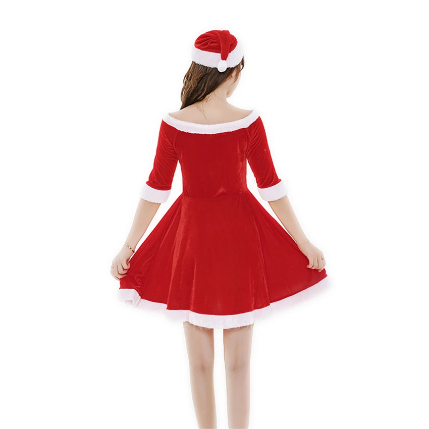 Christmas Party Cosplay Santa Claus Costumes for Adult Women Red Xams Grinch Elf New Year Red Performance Clothing