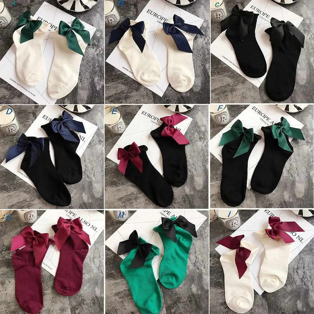 

Winter Autumn Spring Sweet Curl Cotton After The Heel Ribbon Big Bow Short Socks Female Ankle Socks Cute BowKnot New Arrival