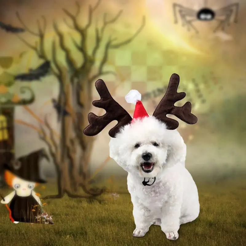 Рождественская повязка на голову для домашних животных, шляпа с рогом оленя, костюм для собак, щенков, кошек, косплей, вечерние изделия L41A