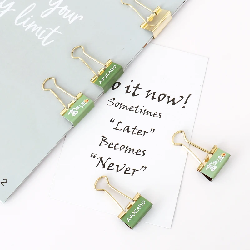 TUTU 6pcs /box Fashion Gold Avocado Season Fruit Binder Clip Metal Binder Clips Photos Tickets Notes Letter Paper Clip H0327