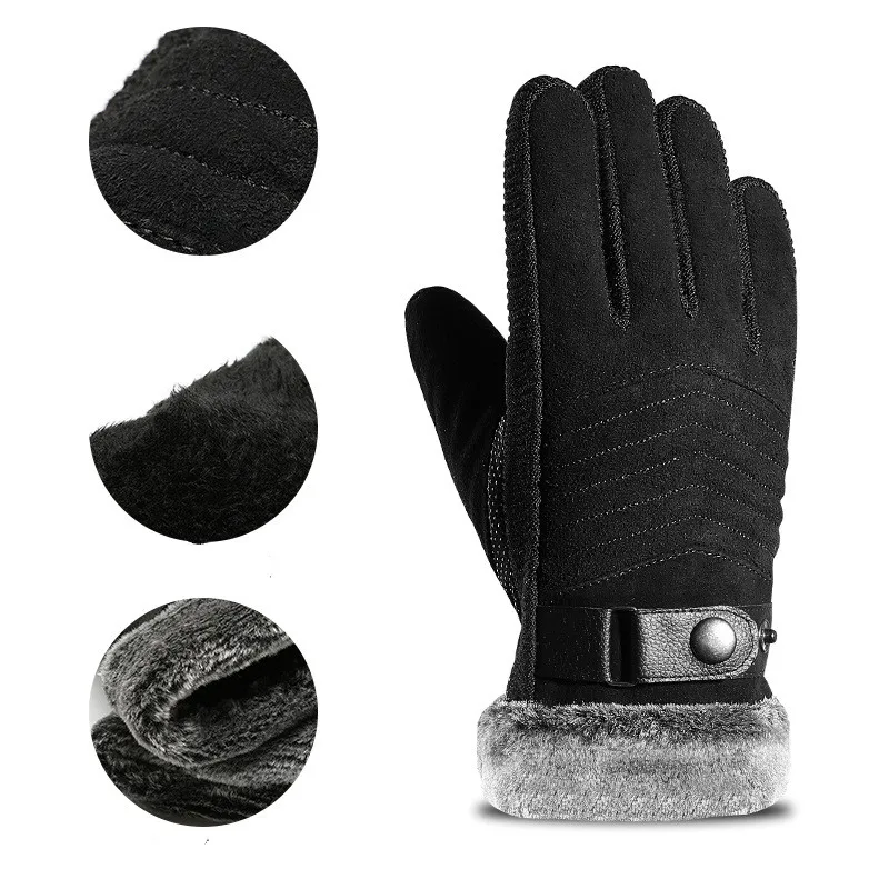 Мужские кожаные утепленные перчатки плюс бархатные зимние для верховой езды холодные теплые походные лыжные перчатки нескользящие перчатки с сенсорным экраном
