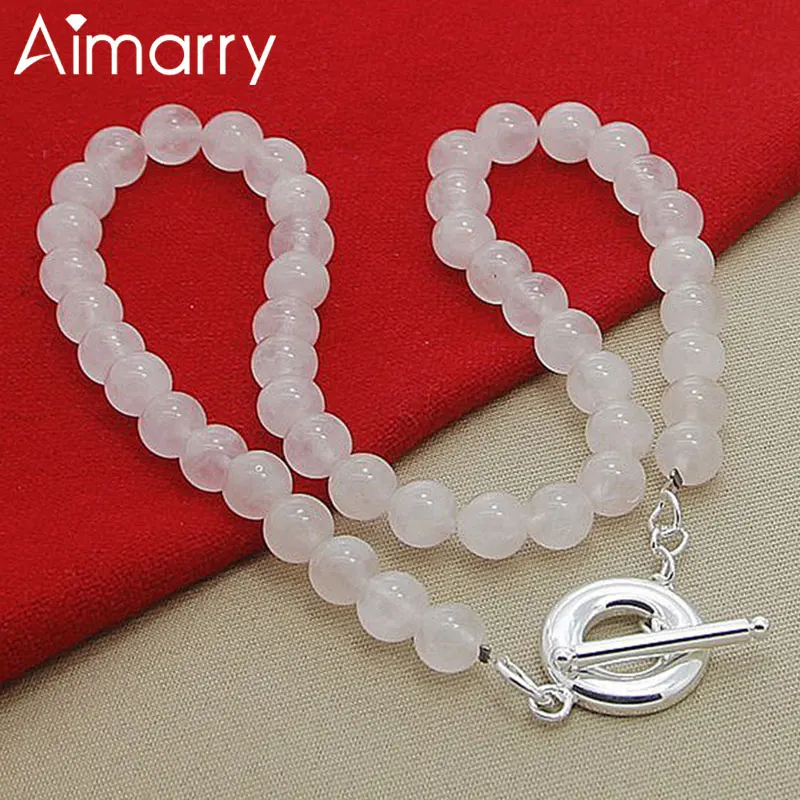Aimarry 925 серьги из жемчуга и серебра для цепи 8 мм белый розовый ожерелье женщин