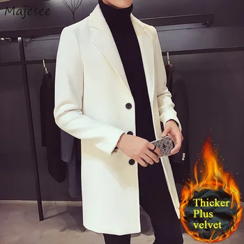 

Wool Men 2020 Winter Long Thicker Slim Solid Colour All-match Simple Korean Style Blends Mens Trendy Ulzzang Woolen Outerwear