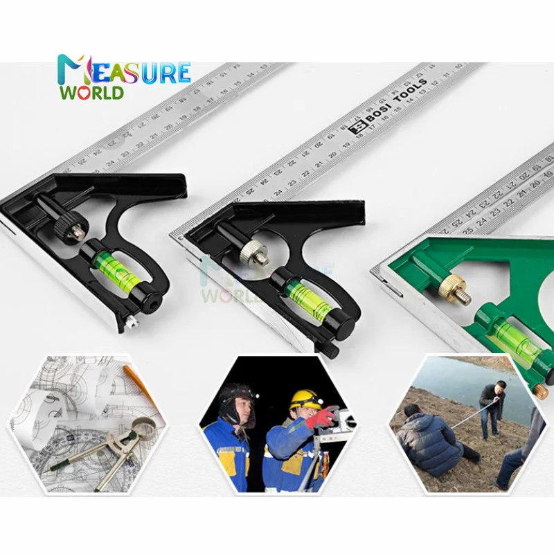 DIY Precise Stainless Steel Measuring Tools Aluminium Combination Mobile Square Workshop Hardware Angle Spirit Level 12"(300mm)
