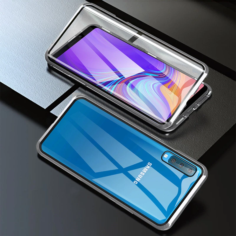 360 Полное покрытие Магнитный чехол для samsung Galaxy A50 A60 A70 A80 A10 A30 M10 M20 M30 M40 с Экран протектор Закаленное Стекло Cpa - Цвет: Silver