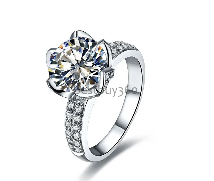 

Pure Silver 4 Carat 925 Sterling Flower Lotus 925 Ring SONA Diamant Wedding S925 Rings Band Full Size From 4 To 10.5 (YD)