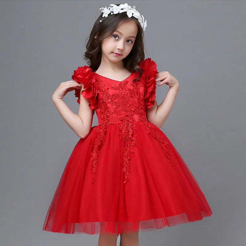 Торжественное вечернее платье с рукавами-лепестками лотоса, свадебное платье-пачка принцессы, детская одежда с цветочным узором для девочек, вечерние костюмы для девочек