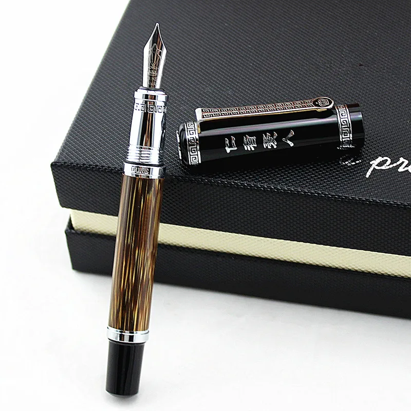 Duke 551 классический Конфуций натурального бамбука металлическая авторучка для каллиграфического ручка среднего/изогнутая иридия 0,7 мм/1,2 мм для домашнего офиса подарок - Цвет: 0.7MM