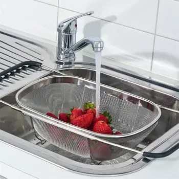 

Retractable Over The Sink Perforated Water Draining Colander Strainer For Washing Rinsing Fruits Vegetables