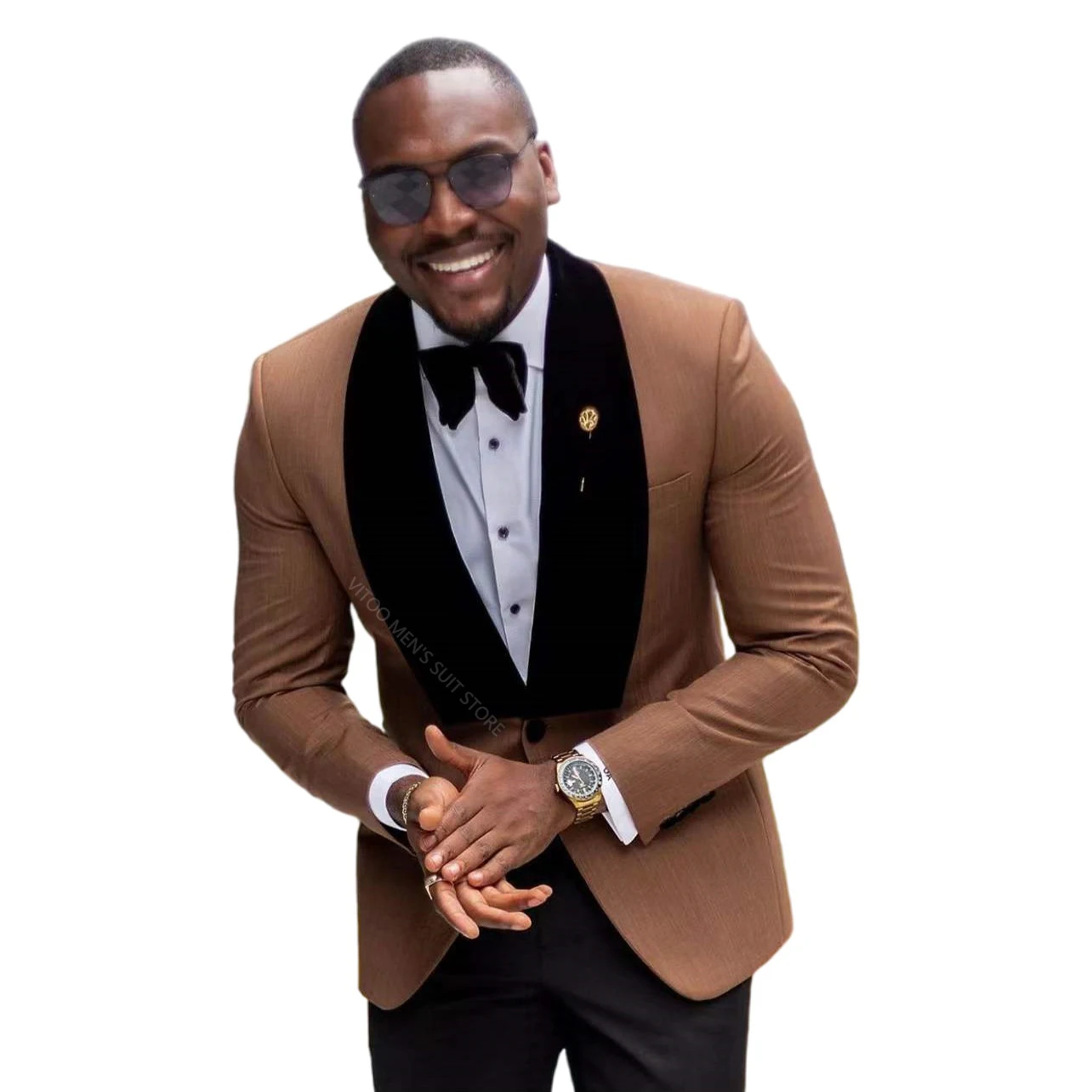 

Brown Groom Tuxedos Velvet Shawl Lapel Wedding Men Suits 2Pc Fashion Business Prom Party Custom Made Jacket Blazer Pant Man Set