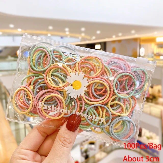 50/100/200 Pcs/Bag Children Cute Candy Cartoon Solid Elastic Hair Bands Girls Lovely Srunchies Rubber Bands Kid Hair Accessories Mix-14-100 Pcs