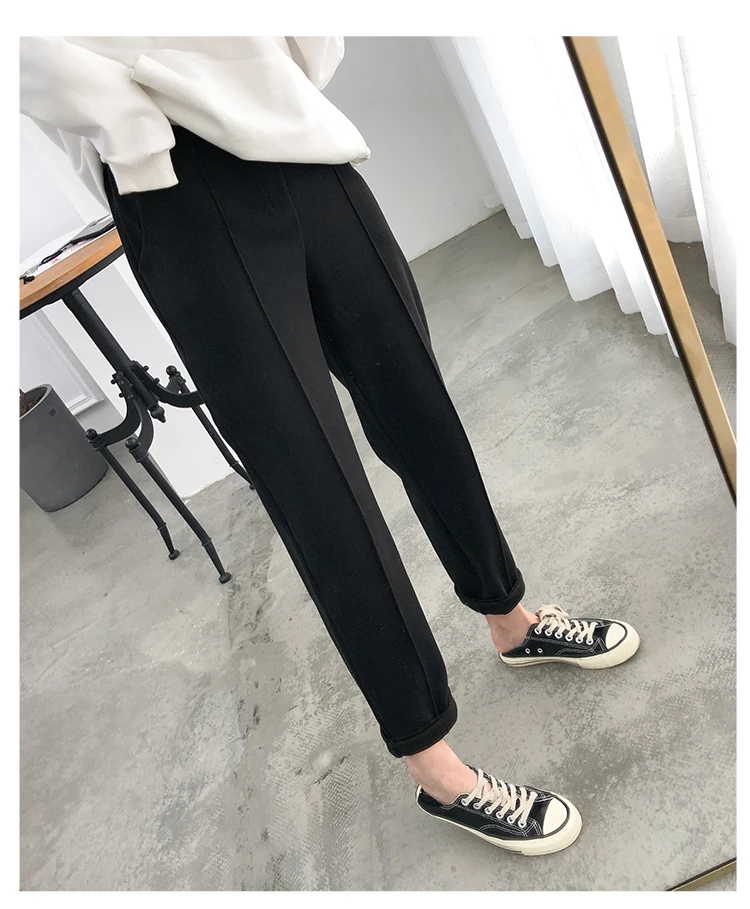 2019 осень-зима шерстяные Штаны женская уличная брюки с высокой талией для женщин Harajuku плюс размер штаны-шаровары pantalon femme