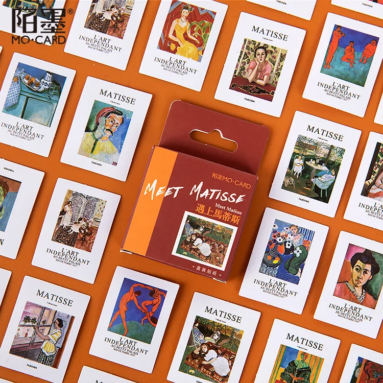Meet Matisse-pegatinas de papel para diario, cuadro decorativo de aceite en escamas hecho a mano, papelería para álbum de recortes, 46 Uds.