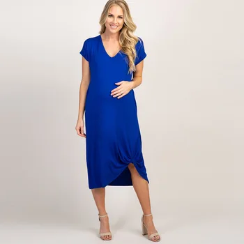 

2020 Women Summer Casual Maternity Dress Short Sleeve Knee Length Pregnancy Dresses Clothes Pleated Baby Shower Dress Pink