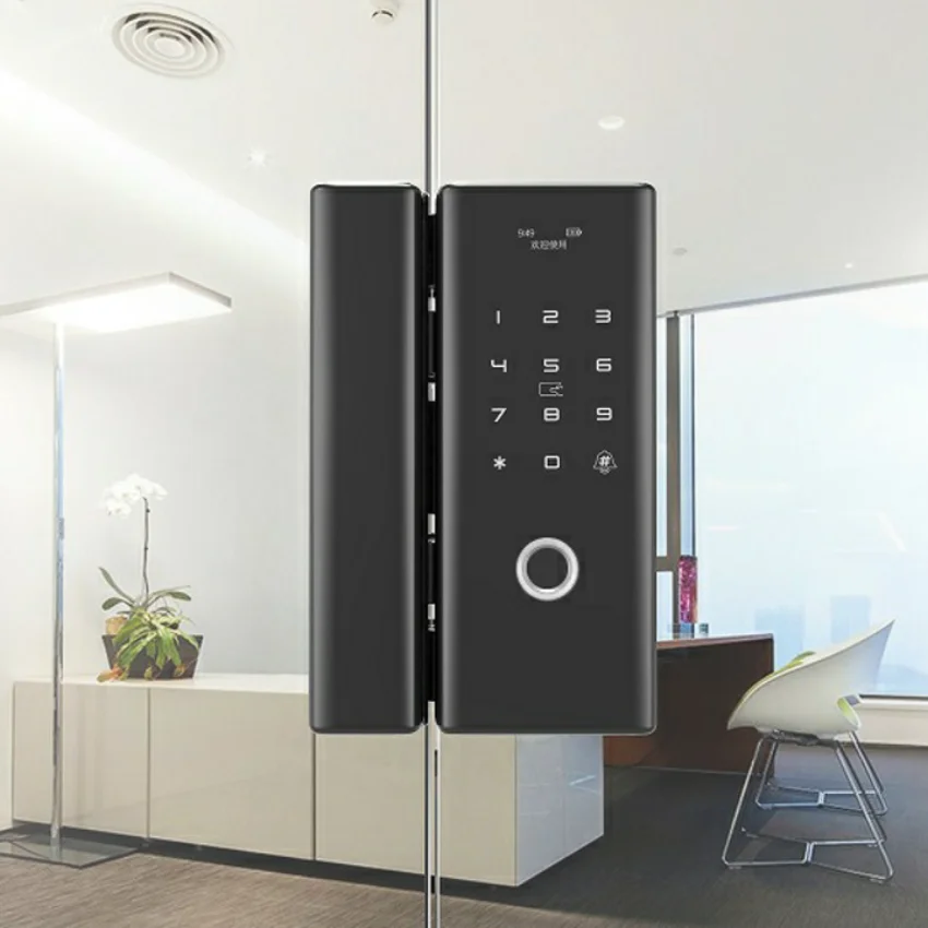 Black Смарт-стеклянная дверь биометрический замок fingerorint код RFID карты дистанционное управление телефон приложение Wifi Tuya офис Электрический замок доступа contro - Цвет: Black