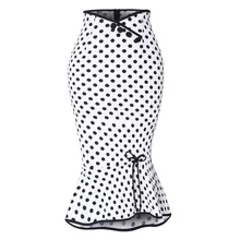 Женская облегающая юбка с высокой талией, посылка, облегающая юбка средней длины, Офисная Женская длинная юбка в горошек с рыбьим хвостом