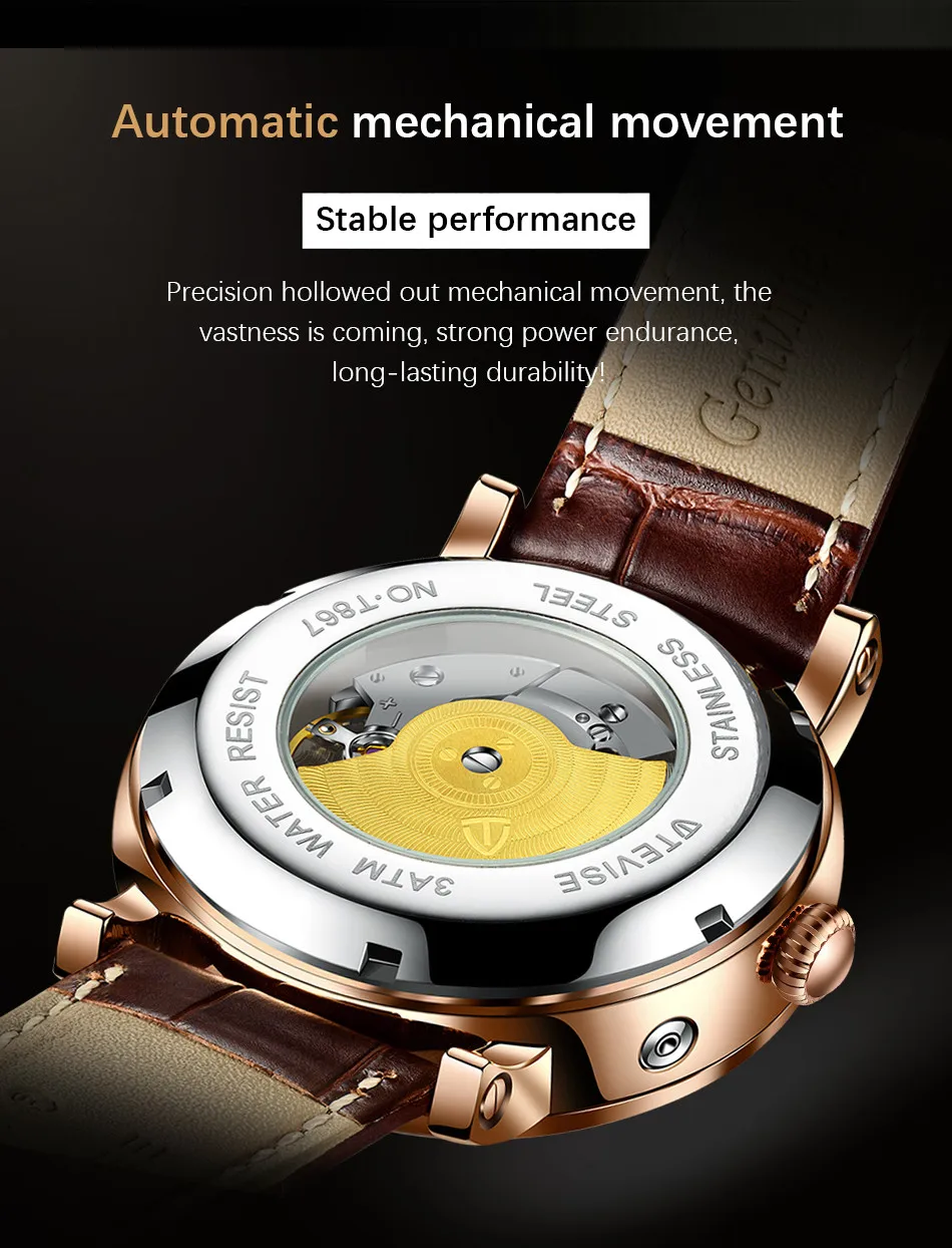 2021 New TEVISE Mens Mechanical Watches Top Brand Luxury Leather Moon Phase Automatic Watch Men Fashion Sport Waterproof Clock