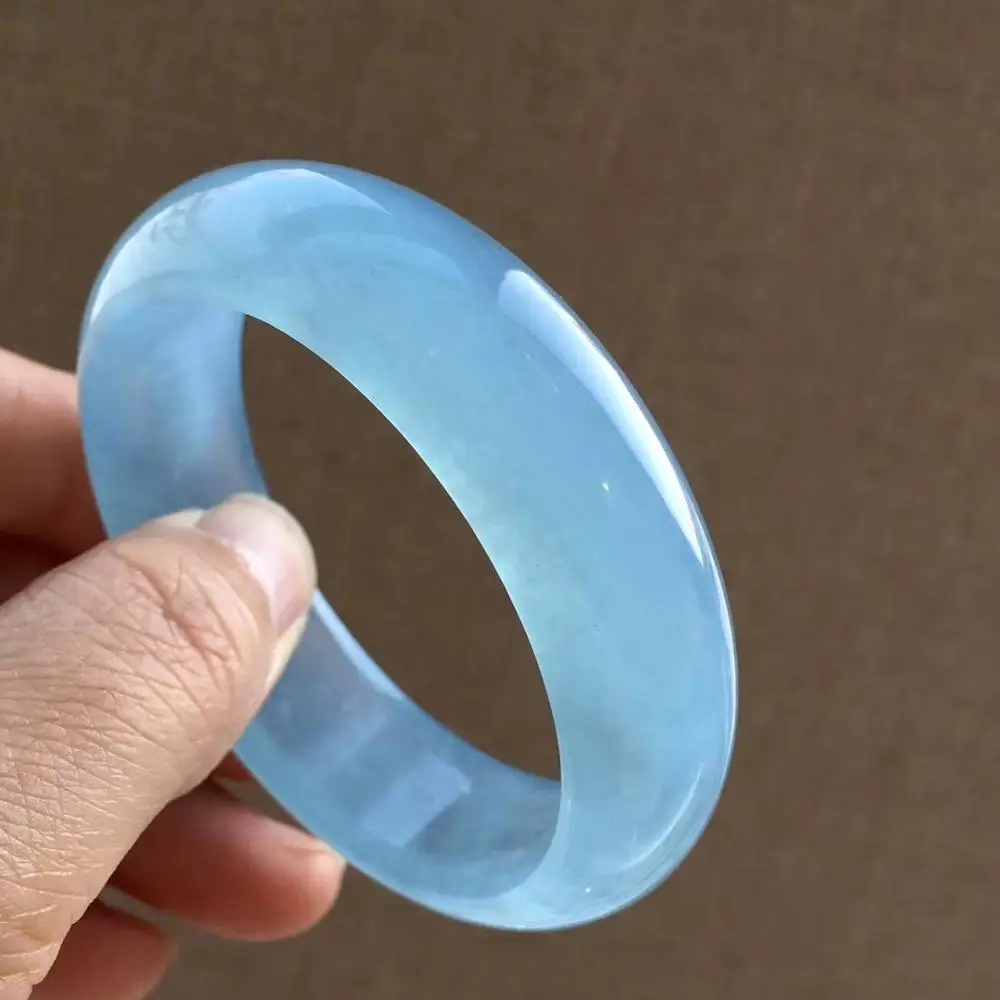 

Certificate Natural Aquamarine Bangle For Women Lady Crystal 17.5x8mm Beads Fashion Bangle Jewelry AAAAA Inner Diameter 54mm
