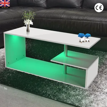 

100*50*46cm White Tea Table Side End Table for Office Coffee Table Magazine Shelf with LED Modern Living Room Rectangle Tables